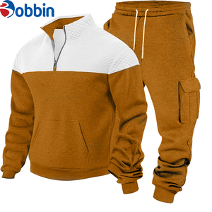 Best Quality Heavyweight 2 in 1 Custom Pullover Tracksuits for Men Custom <b>Print</b> Color Block Casual Outdoor Jogging Training Set - Product Image 2
