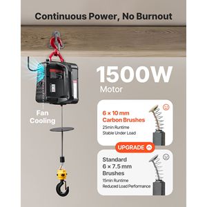 Argano Elettrico Portatile da 1100 Libbre (5000 kg) con Motore da 1500W, Altezza di Sollevamento 7,6 m (25 ft), Velocità 16,4 ft/min, Funzione Manuale 2:1 e Capacità di Carico di 12000 libbre (5500 kg) - Product Image 5