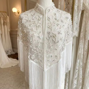 Exquisita Capa de Encaje con Flecos, Bolero Nupcial, Estilo Vintage, 100% Poliéster para Vestidos de Novia, Precio al por Mayor - Product Image 1