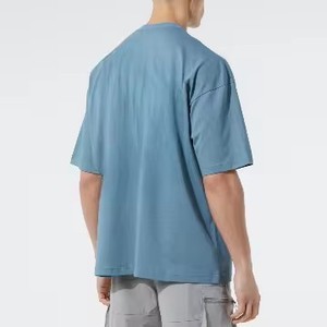 เสื้อยืดผู้ชายทรงโอเวอร์ไซส์สีฟ้าคุณภาพสูง คลาสสิก สไตล์ลำลองสำหรับฤดูร้อน ผ้าหนา ทรงบ็อกซี่ ไหล่ตก แขนสั้น ไม่มีลาย - Product Image 3
