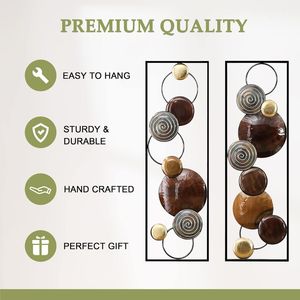Arte Metálico Islámico para Pared, Juego de 2 Cuadros Verticales con Diseño de Unidad en Círculos, 12 x 36 Pulgadas, Decoración para el Hogar de Inspiración Árabe - Product Image 3