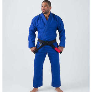 Custom Blue BJJ Kimono Men 100% Cotton Regular Fit <b>Heat</b> Transfer Printed Logo Left Sleeve <b>Back</b> Durable Adult Martial Arts Wear - Product Image 2