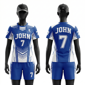 Ensemble de maillots de sport pour hommes, polyester à séchage rapide, bleu et blanc, panneaux latéraux contrastés, impression par sublimation, logo personnalisé, uniforme - Product Image 1