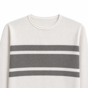 Sweat-shirt en tricot texturé nid d'abeille rayé pour homme, col rond, manches longues, coton respirant, vêtements décontractés |   Fabrication OEM ODM - Product Image 4