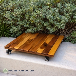 Chariot à plantes roulant robuste de 19 pouces avec roues carrées en bois, design minimaliste et traditionnel, écologique, pour jardin et usage domestique, capacité 150 kg - Product Image 4