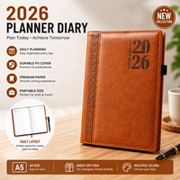Agenda Diaria Ejecutiva Minimalista Premium 2026, Tamaño B5, Cubierta de Cuero PU Marrón, Organizador de Negocios Portátil, Logotipo Personalizado en Relieve