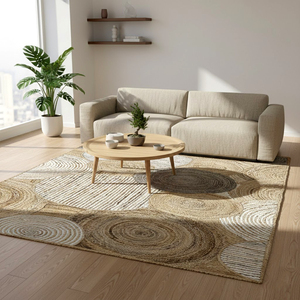 Tapis en jute 100% biologique tressé à la main 2x3 pieds, naturel, fait main, écologique, motif géométrique bohème, à poils ras, pour la maison - Product Image 2