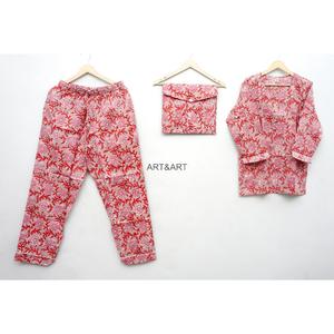 Ensemble de pyjama 100 % coton à imprimé floral, manches longues, vêtements d'intérieur, tenue de nuit d'été, taille haute élastique - Product Image 1