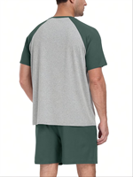 Men's Summer Thermal Luxury Breathable Soft Pajama Set Casual Lightweight Printed Short Sleeve Crew Neck T-Shirt Shorts 100%