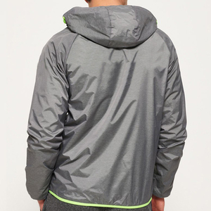 Chaqueta Cortavientos Gris con Capucha para Hombre, con Cremallera Verde Neón, Deportiva, Ligera, Impermeable, para Otoño - Product Image 3
