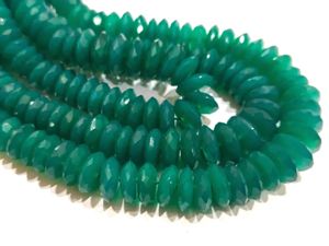 Ónix verde natural, corte alemán, facetado en forma de rondel, cuentas de 7 a 12 mm, se venden por hebra de 8 pulgadas. - Product Image 3