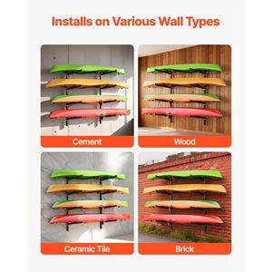 Supporto per 4 kayak resistente, capacità di carico fino a 136 kg, regolabile, da parete, per garage, capanno e molo, per interni ed esterni - Product Image 6