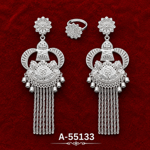 Pendientes Colgantes de Plata Tibetana Vintage para Mujer, Diseño Floral, Joyería de Boda A-55129, Aleación Chapada en Plata Antigua, Corte Cojín - Product Image 6