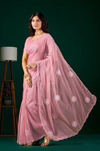 Sari de Satén y Chifón para Mujer, Diseño Indio Vexotrend, Hermoso Diseño Patola, Estilo Tradicional para Bodas, Diwali y Fiestas, con Cuentas - Product Image 5