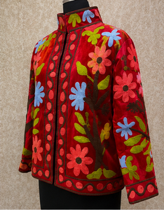 Veste Bohème Multicolore Écologique avec Broderie Florale Botanique, Col Mandarin, Faite à la Main à Jaipur, Vente en Gros, Exportation - Product Image 2