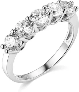 Anillo de boda con diamantes simulados en forma de celosía de 5 piedras, redondo, de oro blanco de 14 quilates, 2 quilates - Product Image 1