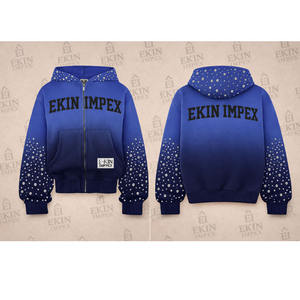 Sudadera con capucha y cremallera de forro polar de 450 g/m² personalizada, estilo Y2K vintage streetwear, 100% algodón, con pedrería, bordado 3D, efecto desgastado por el sol, oversize - Product Image 4