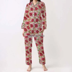 Conjunto de Pijama de Algodón 100% para Mujer, Ropa de Dormir Suave para el Hogar, Conjunto de Pijama de Primavera/Verano con Estampado Floral/Personajes/Letras/Estampado/Vacaciones/Árbol PJ121 - Product Image 5