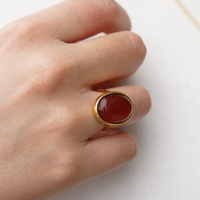 Bague en cornaline plaquée or, style vintage, pierre précieuse orange, pour femme, bijou artisanal.