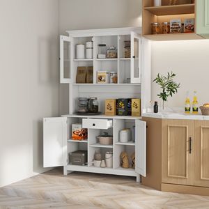 Freestanding bianco rustico armadio dispensa cucina scaffali regolabili supporto a microonde pannello Beadboard cassetto Buffet Hutch Buffet - Product Image 2