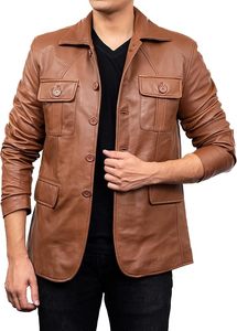 Forge Men's Lightweight Stylish Leather Jackets High Quality Canvas <b>Stand</b> Collar Pocket Decoration Long Sleeve Styles Focusing - Product Image 3