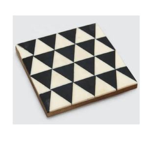 Dessous de verre moderne à motif géométrique en os avec incrustation Ensemble de 4 pièces pour thé, café, verre, boisson, protection contre la chaleur, ustensiles de cuisine pour la maison ou les cadeaux - Product Image 2