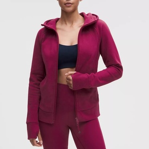 <b>Lightweight</b> Custom Maroon <b>Women's</b> <b>Hooded</b> Fleece <b>Jacket</b> Full Sleeve Quarter Zipper Closure Solid Color Breathable Autumn <b>Jackets</b> - Product Image 1
