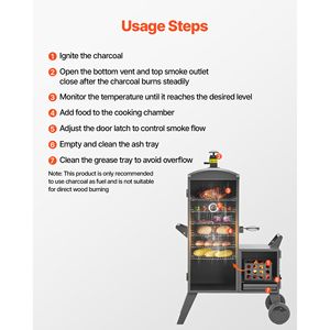 Barbecue a carbonella in acciaio resistente con affumicatore laterale, mobile per esterni, con 6 altezze regolabili e ampio braciere laterale - Product Image 6