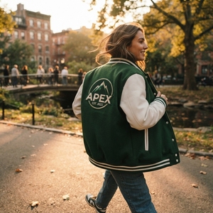 Custom Green and White Letterman Jacket Wool Body Leather Sleeves Embroidered <b>Patch</b> Design - Product Image 4