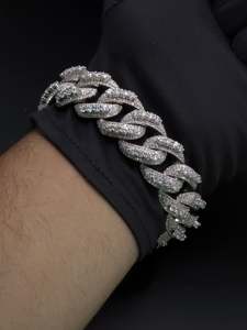 Pulsera de eslabones cubanos de 20 mm con diamantes cultivados en laboratorio VS-SI, con punteros elevados, pesada, de plata de ley 925 maciza de 14K, chapada en rodio, estilo Hip Hop - Product Image 5