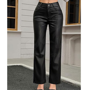 Pantalon en cuir pour femme fabriqué en usine, coupe confortable, haute qualité, cuir souple et durable, design élégant pour les tenues décontractées - Product Image 3