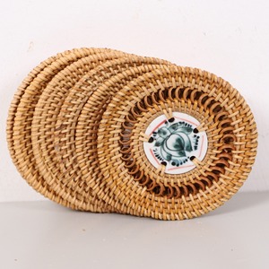 Custom design hand-made <b>coasters</b> natural <b>ceramic</b> rattan <b>coaster</b> set tabletop protection & decor - Product Image 5