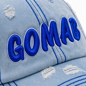 Men <b>Light</b> Denim Blue Distressed Dad <b>Hat</b> Letter Embroidery Cotton Baseball Cap Casual Adjustable Outdoor Sports - Product Image 5