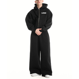 Ensemble de survêtement ample et épais pour homme avec fermeture éclair, 500 GSM, coupe décontractée, pantalon à capuche et cordon de serrage, style streetwear - Product Image 2
