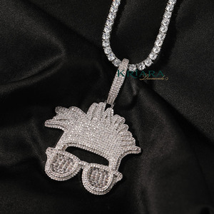 Colgante de Moissanita con Corte Brillante Redondo, Chapado en Rodio sobre Plata 925, Estilo Hiphop, Unisex, para Uso Diario - Product Image 2