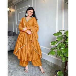 TRABAJO BORDADO CHINON MODA ALIA CORTE VESTIDO PALAZZO CON DUPATTA AMARILLO - Product Image 1