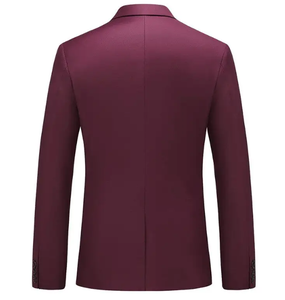 Traje de Negocios Cruzado para Hombre, Color Borgoña, Mezcla de Lana, Cuello de Solapa, Corte Regular, Antiarrugas - Product Image 6