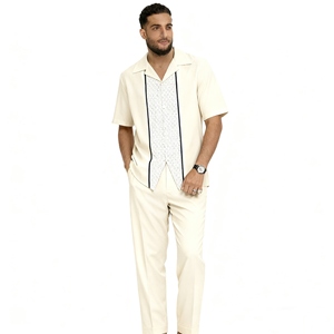 Ensemble de costume brodé pour homme africain Hiver 2025 – Chemise et tenue décontractées élégantes en tissu respirant, motif végétal tropical rétro - Product Image 3