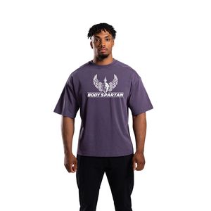 เสื้อยืดโอเวอร์ไซส์สีม่วงวินเทจสำหรับผู้ชาย ผ้าคอตตอนสโตนวอช คอกลม ทรงหลวม สไตล์ลำลอง สตรีทแวร์ แฟชั่น - Product Image 1