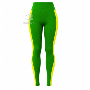 Chi Eta Phi Women's <b>Green</b> Workout <b>Set</b> With Yellow Contrast Side Panels Full Zip Jacket High Waist Leggings Activewear <b>Set</b> - Product Image 4