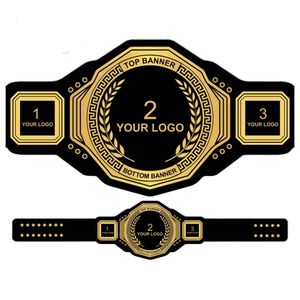 Ceinture de championnat de lutte personnalisée noire avec plaque dorée et espace pour logo, personnalisable avec votre nom - Product Image 1