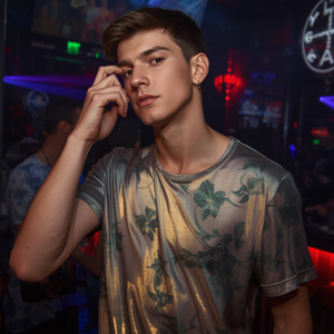 T-shirt pour homme à effet brillant, finition métallique, manches courtes, tee-shirt tendance avec personnalisation OEM ODM - Product Image 6