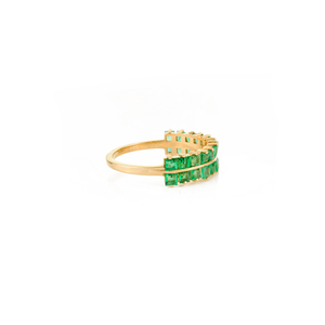 Nuevo Anillo de Media Eternidad de Doble Hilera con Gema de Esmeralda de 2x2mm, Diseño Elegante, Piedra de Nacimiento de Mayo, Oro Amarillo Puro de 14K, Joyería Personalizada - Product Image 5