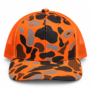 Gorra Trucker de Camuflaje Naranja de Alta Visibilidad, Gorra de Malla para Caza al Aire Libre, Bordado Personalizado, 6 Paneles, Ajustable, Estilo Verano - Product Image 1