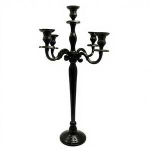 Vente chaude candélabre à 5 bras bougeoir en aluminium noir pour mariages décor de table pour la maison ou le bureau - Product Image 1