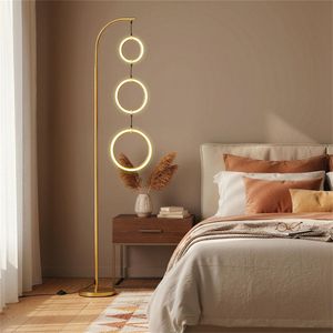 Lampada da Terra a LED a 3 Cerchi, Design Contemporaneo Dorato, Luminosità Regolabile, 3 Temperature di Colore, Corpo in Ferro Cromato - Product Image 3