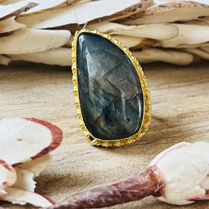 Fashionable Statement Design Labradorite <b>Ring</b> <b>Chunky</b> Brass Gold Plated Jewelry Ethnic Vintage Handmade <b>Ring</b> Wholesale Women <b>Ring</b> - Product Image 1