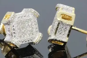 Pendientes de tuerca cuadrados de moissanita, plata de ley 925, chapados en oro, estilo hip hop, con cierre de rosca, para mujer - Product Image 3