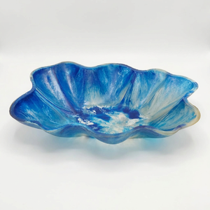 Tazón Decorativo de Resina Hecho a Mano, Venta al por Mayor, Personalizado OEM ODM, Plato para Servir Azul Marmoleado Acanalado, Vajilla de Cocina DECORYUG - Product Image 1