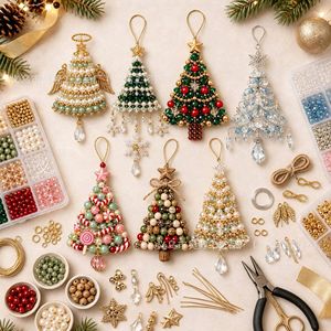 Kit de décoration de sapin de Noël à faire soi-même avec perles, perles de culture, ensemble de décoration de sapin de Noël fait main, cadeaux de Noël avec support - Product Image 4